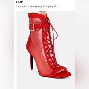 London rag Luxe rave Red Lace-Up Mesh Peep-Toe Heels size 6